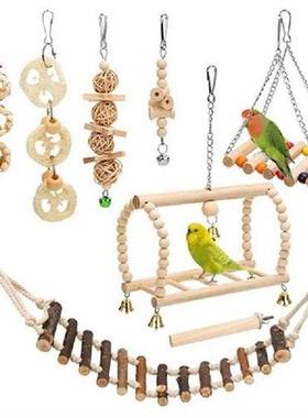 Bird Parrot Toys Wooden Hanging Swing Hammock Chewing