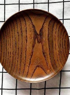 Round Solid Wood Plate Dinner Plates Food Dessert