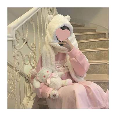 Warm hat scarf one hooded bib female winter imitation lamb