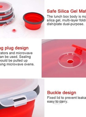 Round Silicone Folding Lunch Box Set Microwave  Portable  Fo