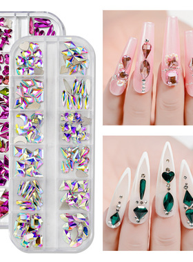 New 1Box Crystal Nail Art Rhinestone Pink Silver Red All