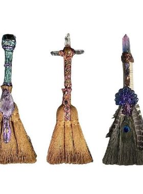 Crystal Witch Wiccan Altar Broom Mini Wicca Pendant Crystal