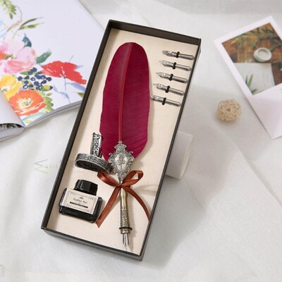 Calligraphy Feather Dip Pen Writing Ink Set Stationery Gift