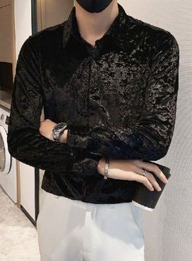 Spring New Men's Korean Velvet Shirt Slim Fit Ense R