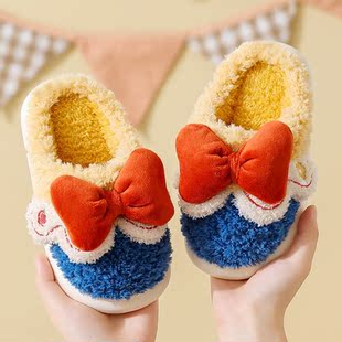 Children's Cotton Slippers With Bowknot Solid Color