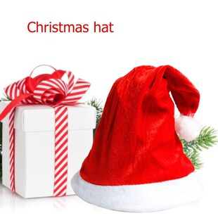 Golden Velvet Christmas Hat Hairball Red Santa Claus Cap Fes