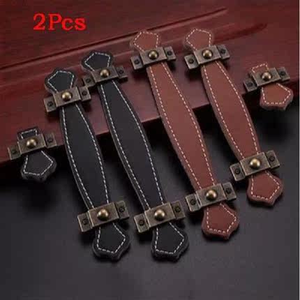 2Pcs Soft Leather Handle Vintage Knobs Door Belt Pull