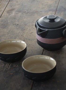 black crockery ceramic teapots with 2 cups a tea sets portab
