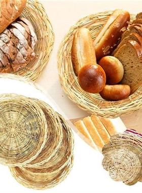 4 Pc Handwoven Flat Wicker Round Fruit Basket Woven Food