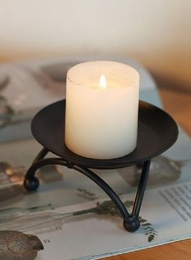 Iron Candle Tray Columnar Candle Holder Black Candle Tray