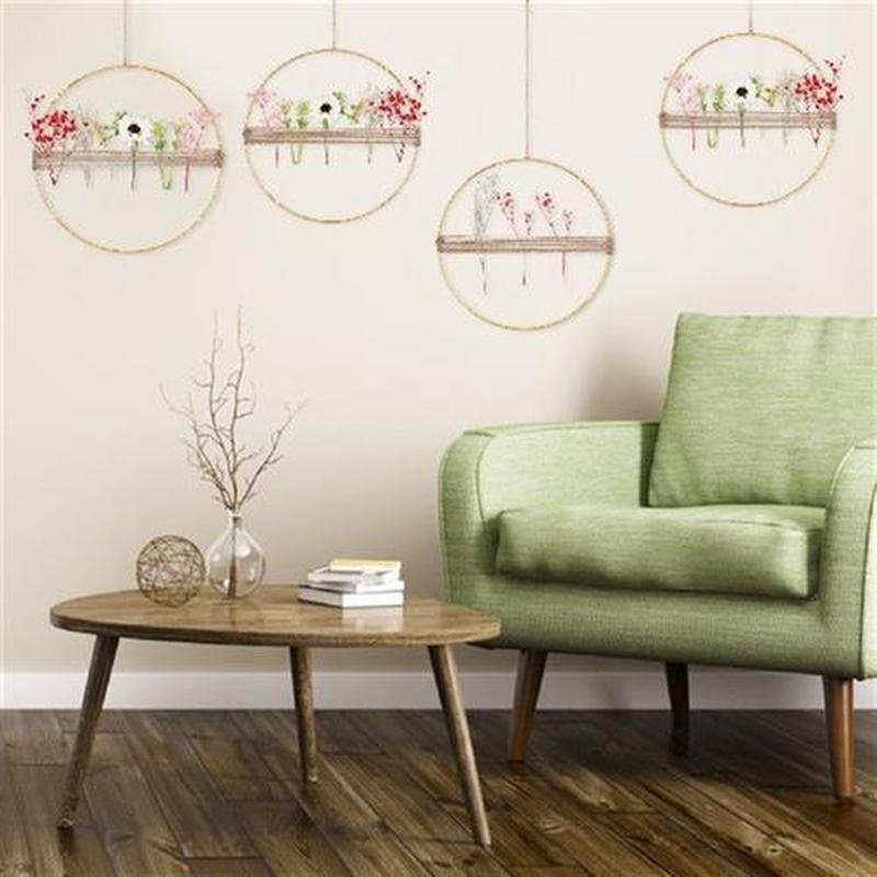 4Pcs Metal Round Wall Decors With Jute Cord DIY Dried