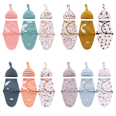 Newborn Swaddle Wrap   Hat Cotton Baby Receiving Blanket Bed