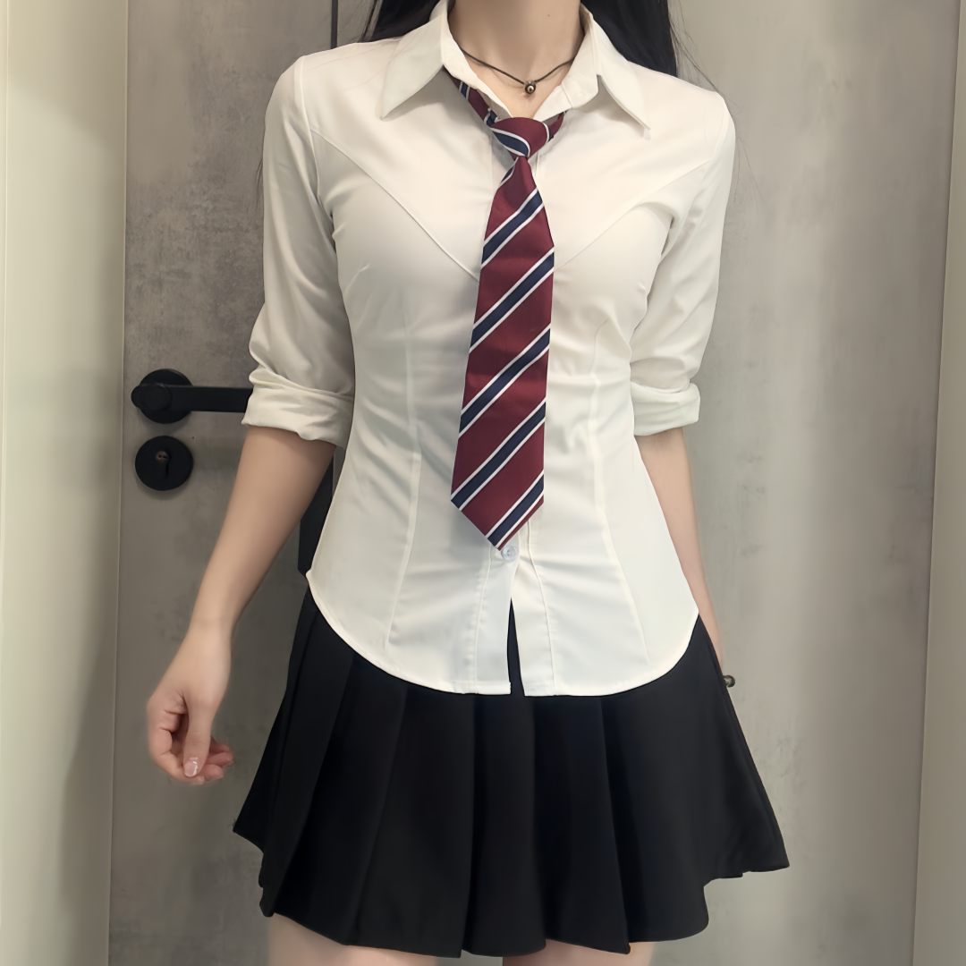 【辣妹套装】JK制服衬衫百褶裙收腰裙显瘦纯欲性感短裙春夏学院风