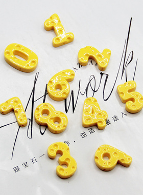 树脂亮漆黄色奶酪数字小卡DIY手机链钥匙扣吊饰饰品配件发卡贴片