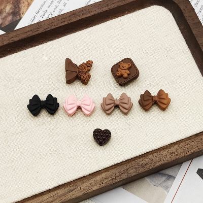 合金手感漆咖色系渐变蝴蝶结斜方小熊DIY饰品配件手作小串饰材料