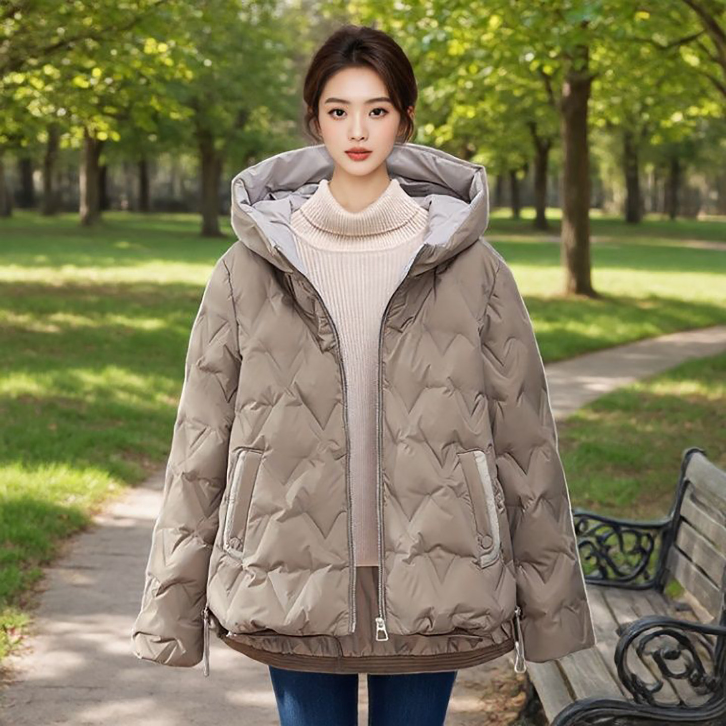 日系无印风加厚羽绒服女2025秋冬短款白鸭绒宽松连帽保暖压胶外套,女装/女士精品,羽绒服,淘宝优惠券,粉丝福利购,淘宝优惠卷