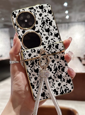 黑色斑点适用华为pocket2手机壳PuraX折叠屏oppoN3flip三段皮纹vivoxflip荣耀vflip三星zflip7小米mixflip2女