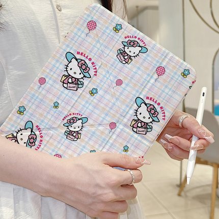 格纹可爱购物KT猫平板保护套适用苹果iPad11新款Air7Y形折叠air6带笔槽13/12.9寸mini6女保护壳iPad10防摔pro