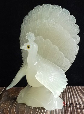 快速发货天然阿富汗白玉孔雀开屏摆件家居客厅电R视柜办公室工艺