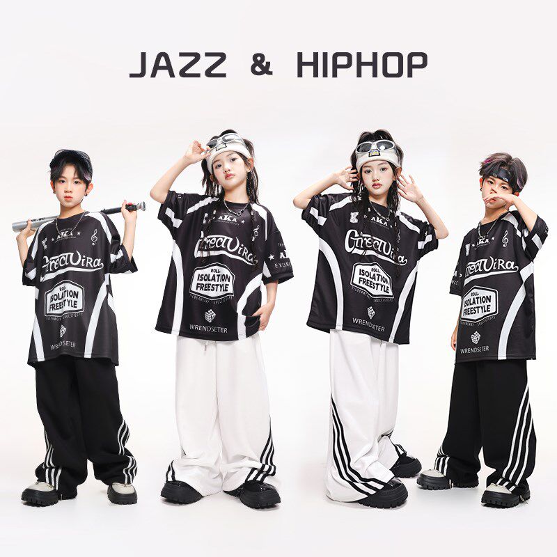 现货速发少儿街舞潮服酷帅宽松演出服白色hiphop裤孩嘻哈炸街表演