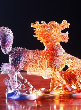 现货速发琉璃麒麟一对家用办公桌面汽车装饰品摆件店铺开业工艺品