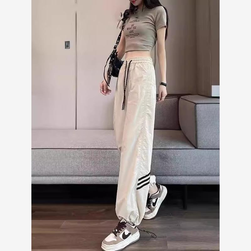 冰丝运动裤女夏季薄款小个子美式阔腿速干工装裤高个子垂感长裤子