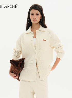 MIMBLANCHE26SS新品单排扣翻领羊绒针织开衫毛衣外套女