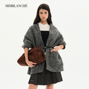 MIMBLANCHE秋冬新品驼马绒混纺V领廓形双面呢短款大衣女