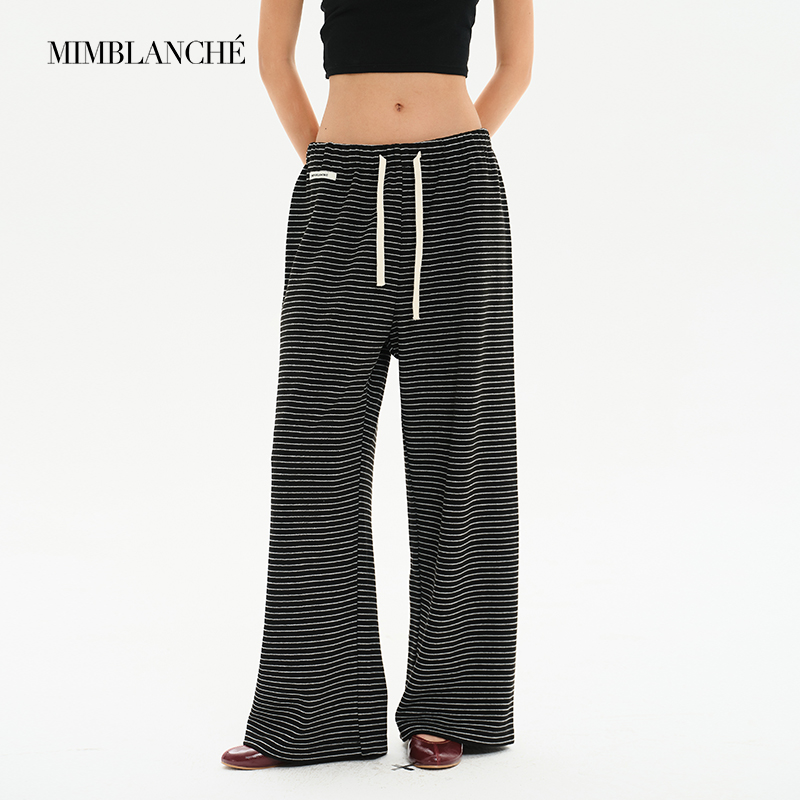 MIMBLANCHE26SS新品宽松慵懒松紧腰抽绳条纹休闲裤女
