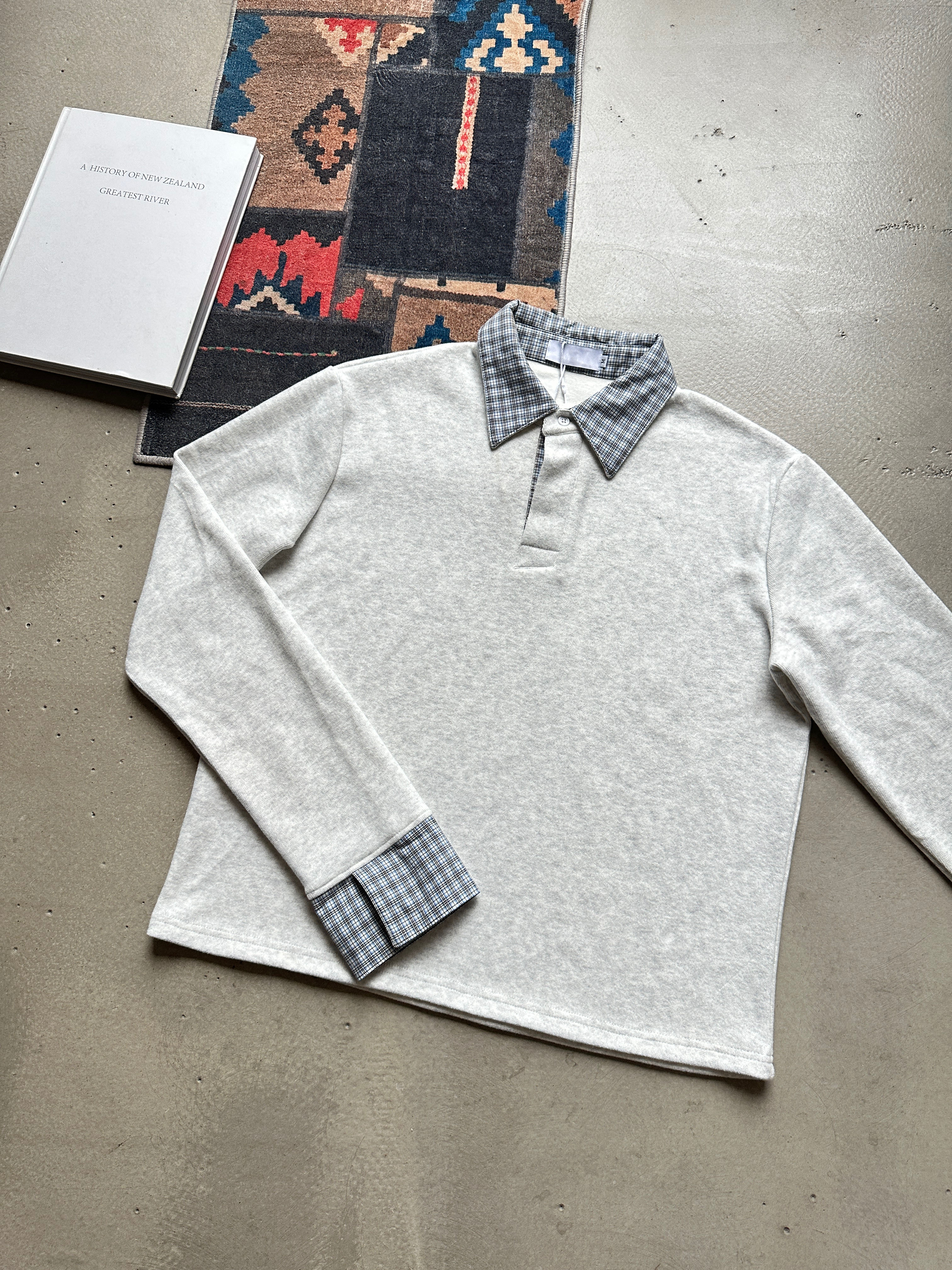 ASCA 2025SS miu系格纹拼接假两件翻领通勤老钱风长袖Polo衫