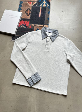 ASCA 2025SS miu系格纹拼接假两件翻领通勤老钱风长袖Polo衫