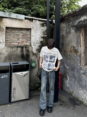 ASCA 美式复古水洗做旧直筒微喇牛仔裤男宽松休闲长裤子