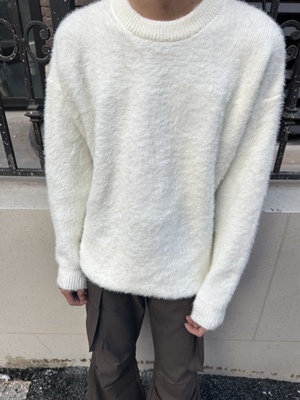 ASCA 宽松慵懒软糯仿貂毛内搭圆领长袖休闲氛围感百搭针织毛衣