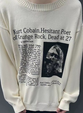 【ASCA】RTIM涅槃复古柯本标语圆领毛衣cleanfit重磅羊毛针织衫