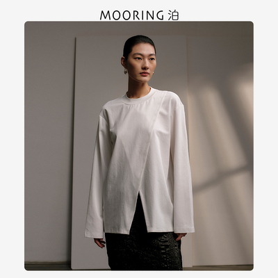 MOORING泊-天放系列 | 新款宽松长袖圆领T恤女不规则设计休闲上衣