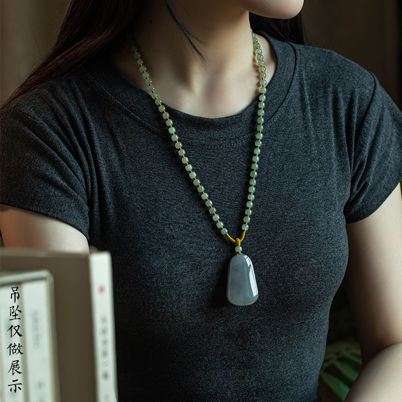 现货速发花素和田玉项链挂绳珠全珠链男款高级玉佩玉坠绳子吊坠挂