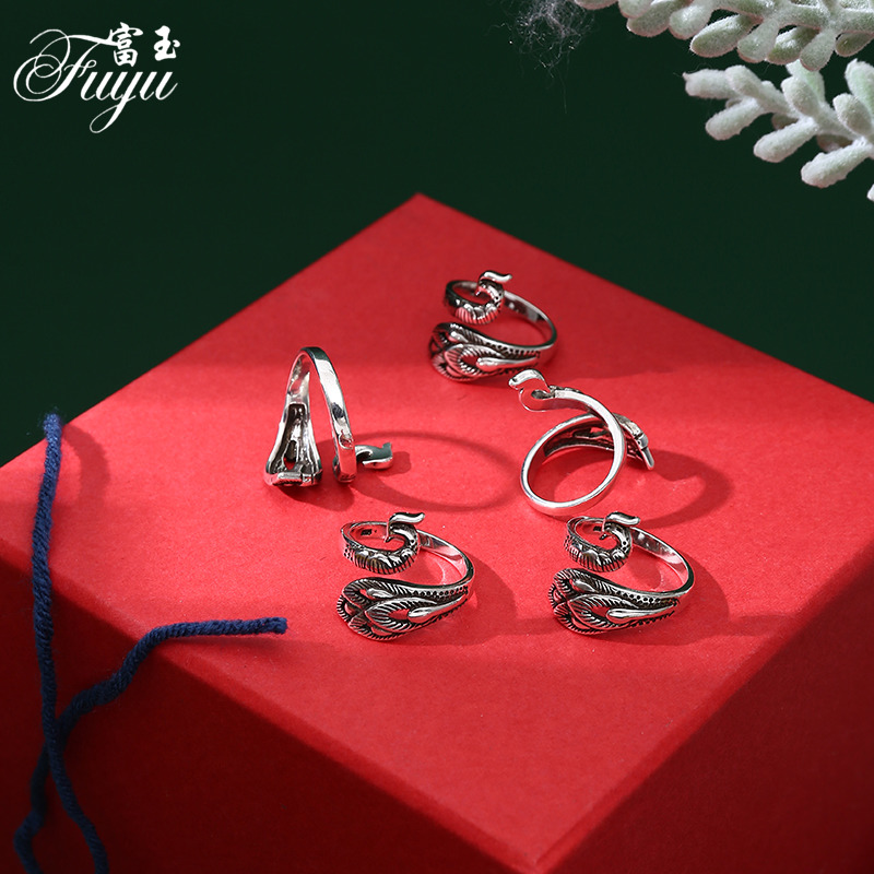 现货速发带线神器时尚个性复古创意孔雀开口民族风做旧钩针毛线戒