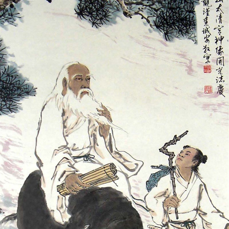现货速发老子出关老子骑牛图国画卷轴紫气东来学校教室装饰画书房图片