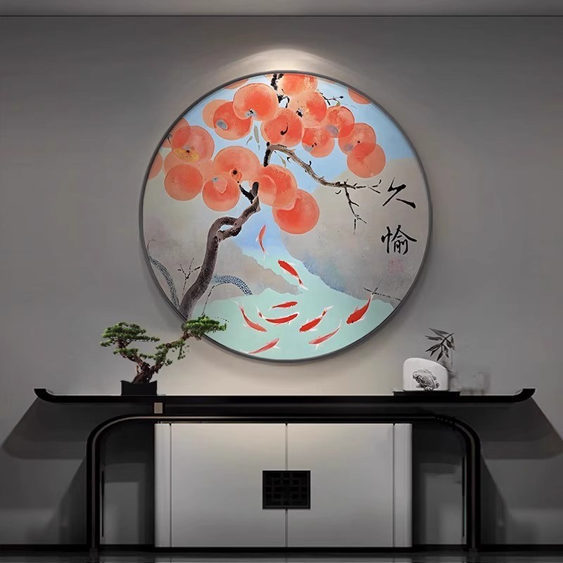 现货速发新中式客厅玄关餐厅装饰画卧室床头荷花挂画民宿圆形中国图片