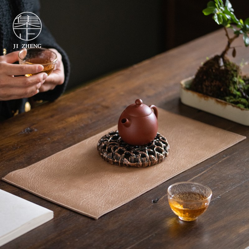 现货速发集正 皮革干泡席 家用防水小茶席双面可用茶空间桌面垫子