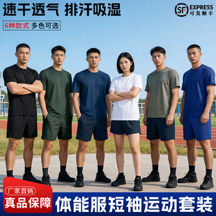 体能服短袖短裤训练套装速干T恤男军训短袖女夏透气多色运动健身