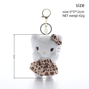 新款 可爱甜心豹纹裙kt凯蒂猫珍珠项链毛绒公仔钥匙扣挂件抓娃机