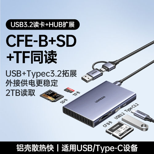 绿联Type-c读卡器SD/TF cfeB卡USB3.2 CFexpress B卡CM651 55608