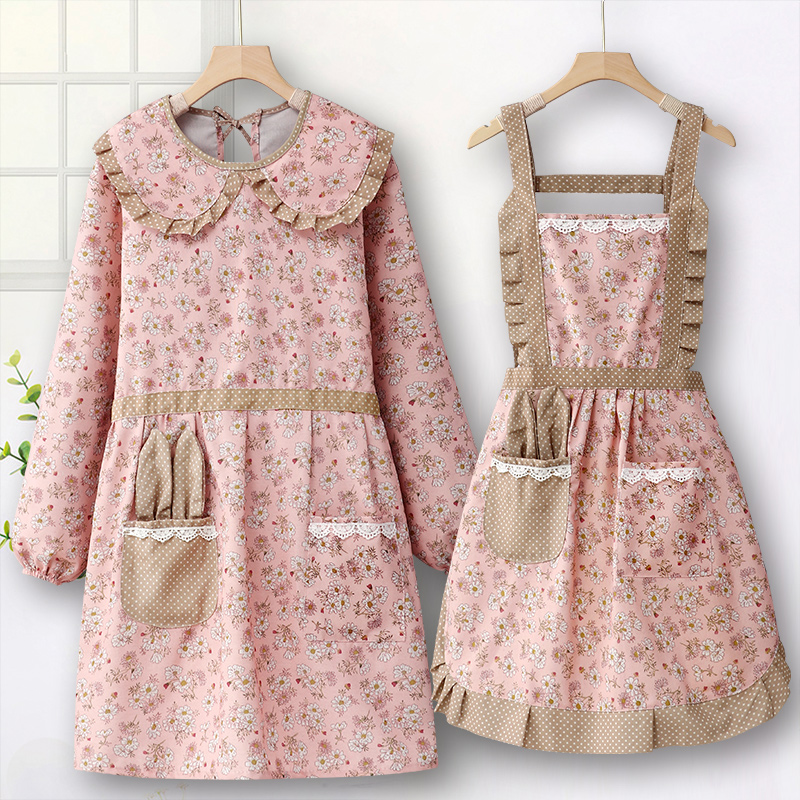 长袖纯棉罩衣时尚围裙工作服女