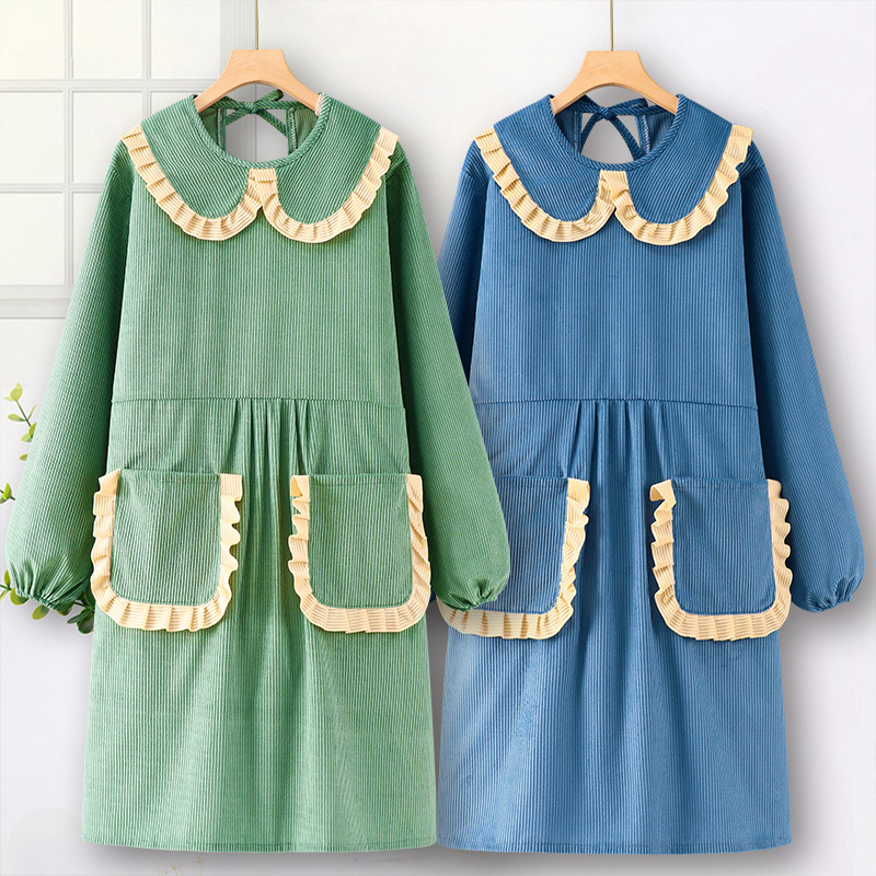 灯芯绒长袖罩衣时尚围裙工作服女