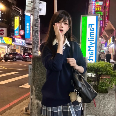 长袖学院风jk制服马甲背心V领