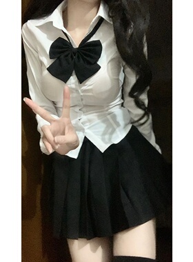 辣妹纯欲风收腰衬衫女秋冬学院风百搭白色衬衣制服套装jk长袖上衣