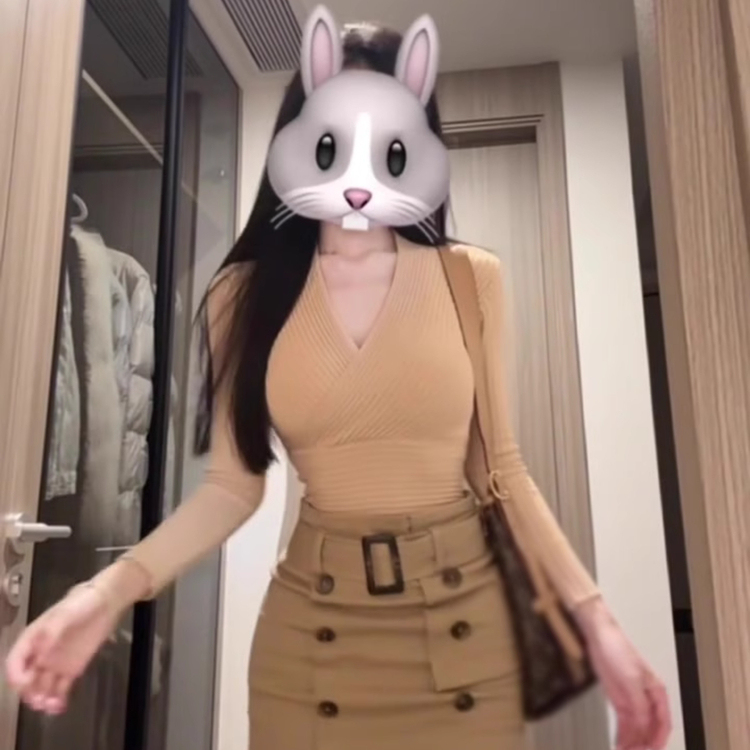 纯欲风长袖V领针织毛衣女秋季辣妹收腰上衣高腰半身裙套装两件套