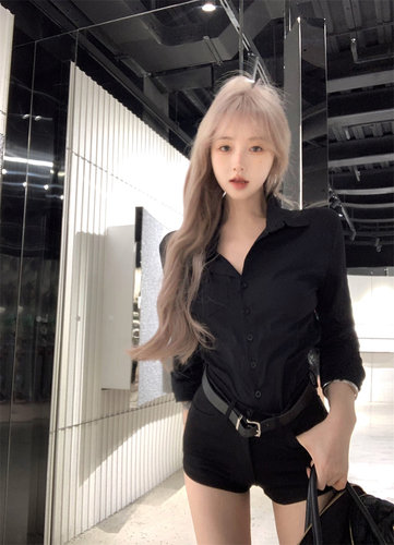 上衣宽松显瘦百搭黑色长袖气质