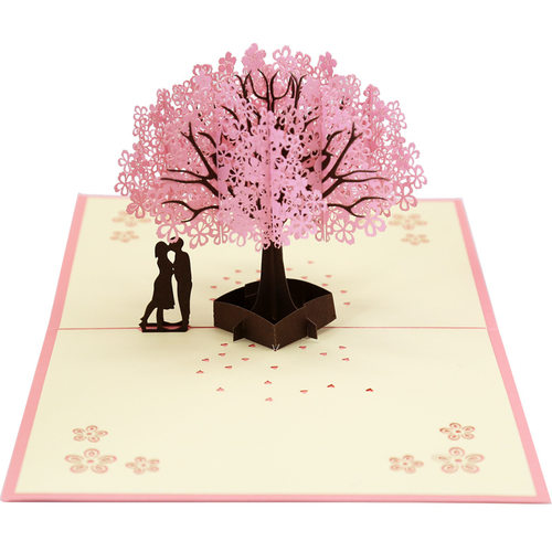 供应樱花情侣3d立体贺卡手工diy激光纸雕生日礼物表白贺卡